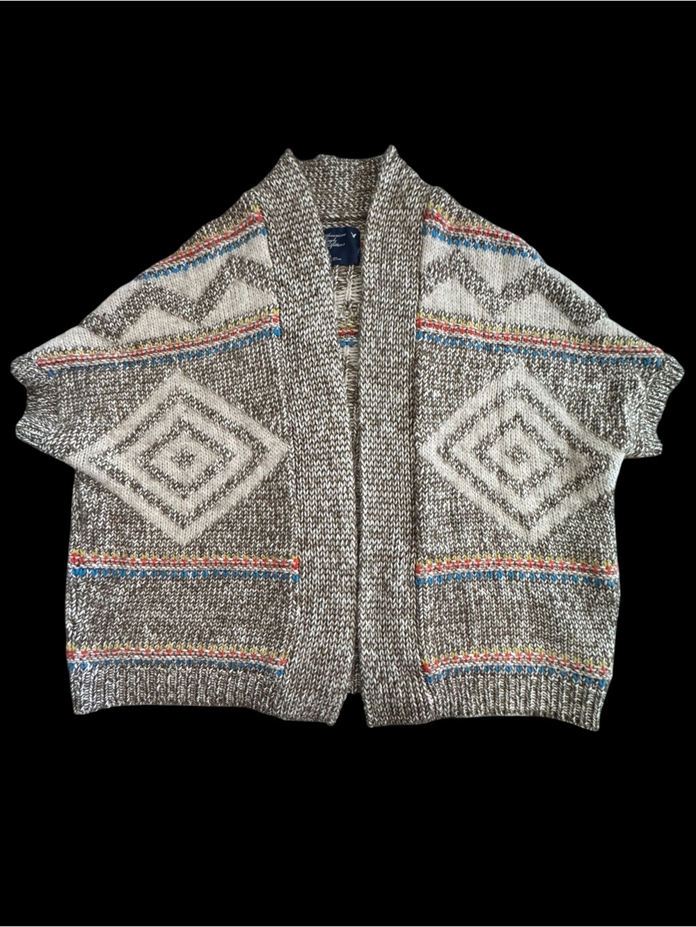 American Eagle Aztec Southwestern Chunky Knit Open Front Cardigan Sweater - Picture 3 of 9